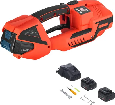 Image de SucceBuy Appareil de cerclage par accu, 2 batteries de 4000 mAh, Appareil électrique avec affichage numérique pour feuillards PP/PET de 9-16 mm de large, outil de serrage pour emballages carton et palettes
