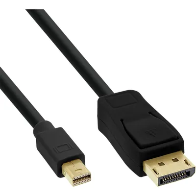 Produktbild von InLine Mini DisplayPort zu DisplayPort Kabel, schwarz, 0,3m, 0,3 m, Mini DisplayPort, DisplayPort, Männlich, Männlich, 3840 x 2160 Pixel