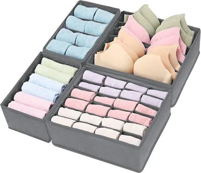 Produktbild von Kleiderorganizer 4er Set, Stoff, Faltbar, Unterwäsche, Socken, Blusen
