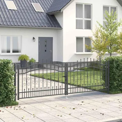Image de Portail de clôture avec pointe KAMPEN 305 x 100 cm Acier Gris