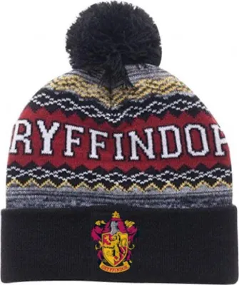 Produktbild von Wintermütze mit Motiv aus Harry Potter "Gryffindor", mit Bommel, grau ,54