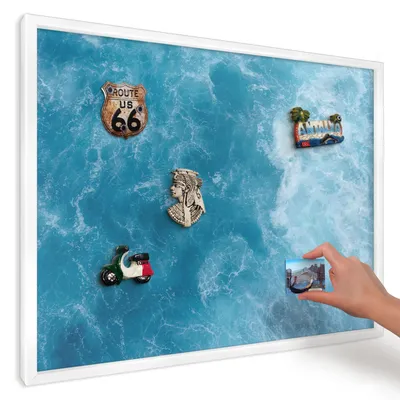 Produktbild von Magnettafel 70x50 cm mit weißem Rahmen - Magnetische Metalltafel, Magnetpinnwand zur Wandmontage für Wohnzimmer, Küche, Flur, Kinderzimmer und Büro - Meereswellen
