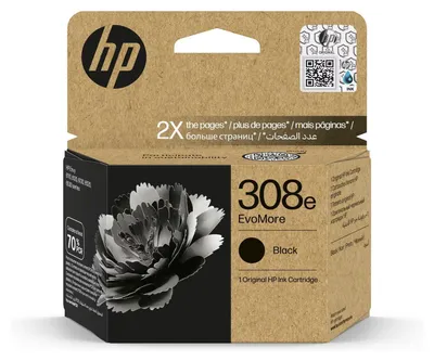 Produktbild von HP 308e EvoMore Schwarz Original Druckerpatrone, Standardertrag, Schwarz, Tinte auf Pigmentbasis, 1 Stück(e), 320 Seiten, Einzelpackung