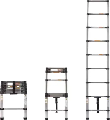 Produktbild von Teleskopleiter 3,8 m – Edelstahl-Aluminium Leiter – Multifunktional – Faltbar & Robust – EN131-