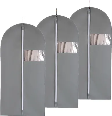 Produktbild von 3 Stück Kleidersack für die Aufbewahrung mit Reißverschluss für den Jacke Mantel Kleider Abendkleider Anzug, Farbe: Grau,Größe: 60*80 cm