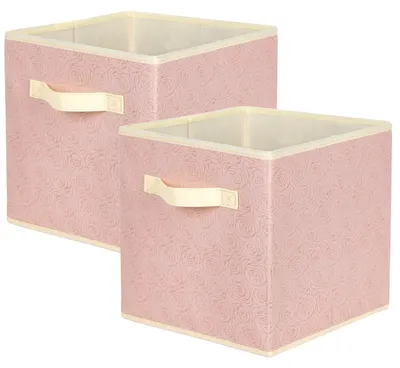 Productafbeelding van Stoffen Opbergdozen Set van 2 - Opvouwbare Opbergkubussen met Roosreliëf