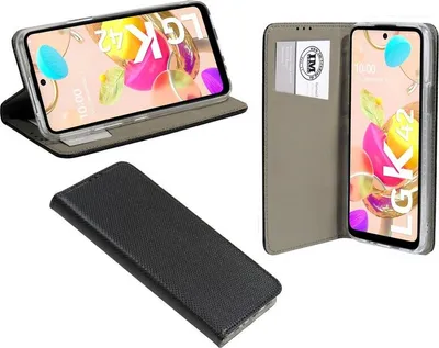 Image de cofi1453® Housse livre "Smart" pour LG K52 Housse téléphone portable Etui portefeuille Housse de protection avec fonction support, porte carte Noir