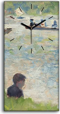 Produktbild von Wanduhr Uhr Wandbild Leinwand Geräuschlos Kunstdruck 30x60 Badende in Asnières - schwarze Hände