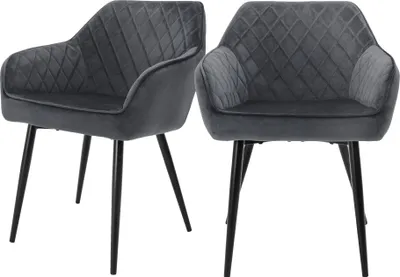 Obrázek produktu pro ML-Design sada 2 jídelních židlí s područkami a opěradly, antracit, kuchyňská židle se sametovým potahem, čalouněná židle s kovovými nohami