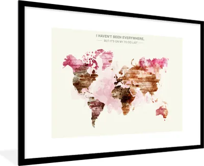 Produktbild von MuchoWow® Gerahmtes Poster Weltkarte - Farbe - Braun 90x60 cm - Poster mit Schwarzem Bilderrahmen Wandposter Rahmen Foto Bilder - Wanddekoration - Fotos
