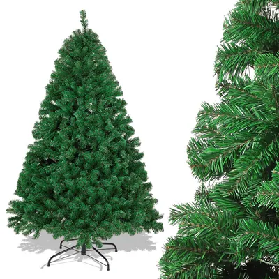 Zdjęcie produktu dla Sztuczne drzewko świąteczne Clanmacy, 180 cm (średnica ok. 106 cm), z 770 gałęziami, system szybkiego montażu składany, trudnopalne, w zestawie metalowa podstawa, kolor zielony