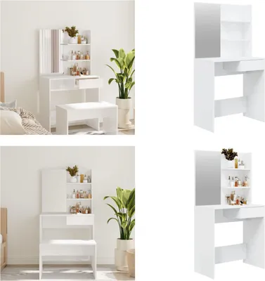 Produktbild von vidaXL Schminktisch mit Spiegel Hochglanz Weiß 74,5x40x141 cm - Schminktisch - Schminktische - Kosmetiktisch - Frisiertisch