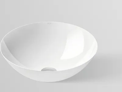Produktbild von Alape SB.K450.GS Schalenbecken, kreisförmig, Ø 450 mm, innen und außen glasiert, Weiß, ohne Hahnloch und Überlauf / Waschtisch / Waschbecken