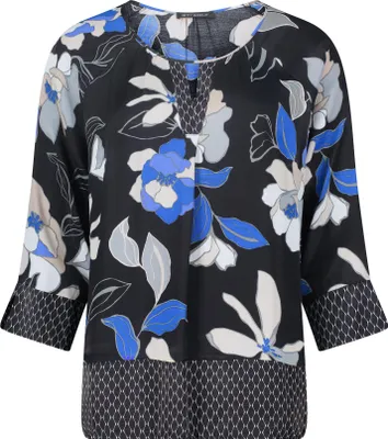 Produktbild von Betty Barclay Damen Bluse V-Ausschnitt 3/4 Arm Gemustert Viskose Figurumspielend Raffung 66 cm Gesamtlänge