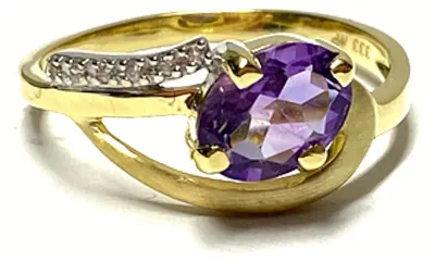 Produktbild von Ring 333/- Gelbgold Amethyst + Zirkonia Schmuckring Fingerring #58