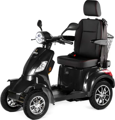 Produktbild von Veleco Faster - Elektromobil mit Kapitänssitz - herausnehmbarer Lithium Akku - hohe Rückenlehne - 1000W - 4-Rad Seniorenmobil - Kopfstütze (Schwarz)