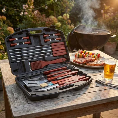 Immagine prodotto di Milani Home - valigetta attrezzi barbecue, plastica, kit 18 accessori barbecue, multicolor, 43 x 29 cm