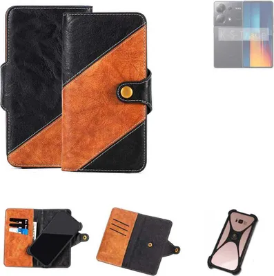 Produktbild von K-S-Trade Handyhülle Schutzhülle Bookstyle Case Wallet-Case kompatibel mit POCO M6 Pro 4G Handy Cover Bumper Klapphülle schwarz hellbraun 1x