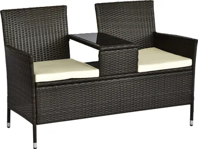 Produktbild von Outsunny ławka ogrodowa ze stołem 2-osobowa 133 x 63 x 84 cm, brązowa