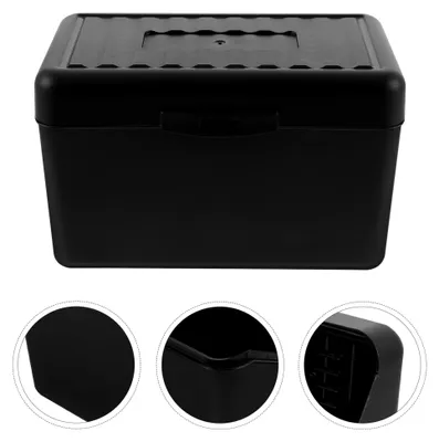Produktbild von Visitenkartenhalter für den Schreibtisch in Schwarz – Aufbewahrungsbox mit Klappdeckel für Visitenkarten