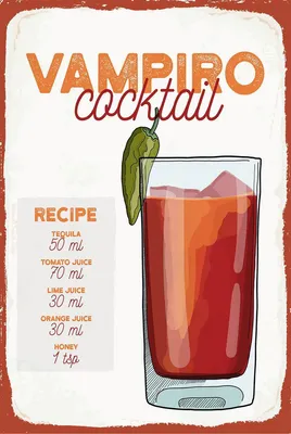 Produktbild von vianmo Holzschild 18x12 cm Vampiro Cocktail Recipe Tequila