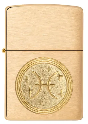 Immagine prodotto di ZIPPO - Emblema dei Pesci - Accendino a benzina ricaricabile, finitura dorata spazzolata, ideale per gli appassionati del segno zodiacale dei Pesci. Codice prodotto: 60006105