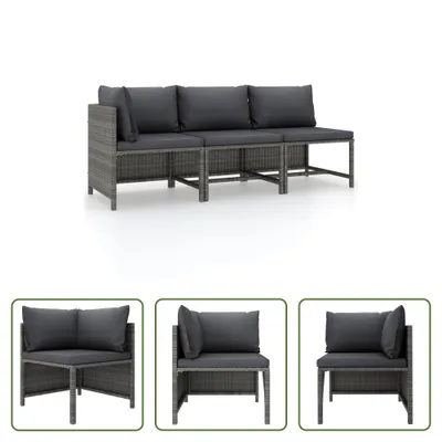 Produktbild von The Living Store 3-tlg. Garten-Lounge-Set mit Kissen Poly Rattan Grau