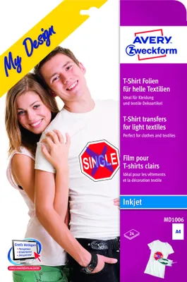 Produktbild von Avery Zweckform MD1006 Textilfolien für helle Textilien, 210 x 297 mm, 24 Blatt