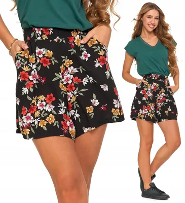 Produktbild von Moraj | Shorts Damen - Größe S - Shorts Viskose Dunkelblau - Shorts Blumenmuster - Viskose Damen Shorts Sommer