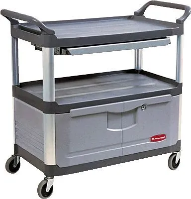 Produktbild von Rubbermaid Servicewagen mit verschließbaren Türen und herausziehbarer Schublade, grau