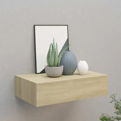 Produktbild von vidaXL Wandregal mit Schublade Eichen-Optik 40x23,5x10 cm MDF