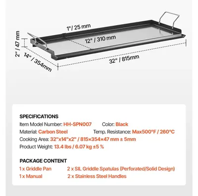 Produktbild von Grillplatte, Konstruktion aus Kohlenstoffstahl, große Kochfläche, 32 x 14 Zoll