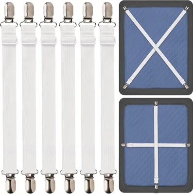 Produktbild von 6 Stück Bettlakenspanner Verstellbar,Längere Lakenspanner für Faltenfreie Bettlaken Elastische Betttuch Spanner mit Metallclip für Bettlaken Matratze Bügelbrett Sofa