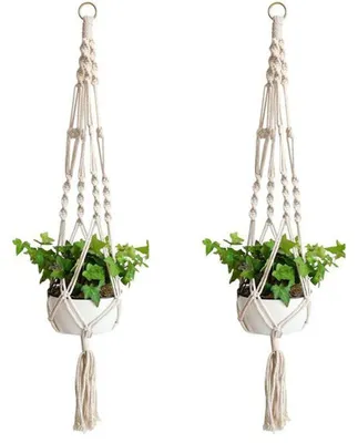 Image de Support plante macramé - Coton - 104 cm - Naturel - Lot de 2