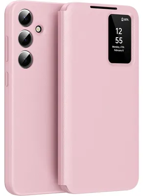 Obrázek produktu pro Kožené flipové pouzdro pro Samsung Galaxy S24 FE, obal s funkcí Smart View okna a přihrádkou na karty Růžový