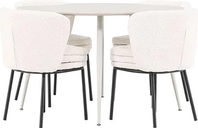 Zdjęcie produktu dla Plaza zestaw do jadalni stół Ø120cm i 4 krzesła bouclé beżowe.