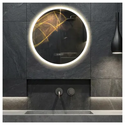 Produktbild von Runder Badezimmerspiegel, Durchmesser 70 cm – Infrarot-Heizung, 350 W – LED-Beleuchtung – Touchscreen und App-Steuerung