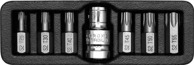 Obrázek produktu pro Yato YT-0410, 6 kusů, Torx, 9.5 mm, T25, T30, T40, T45, T50, T55, Ocel, 25,4 / 2 mm (1 / 2")