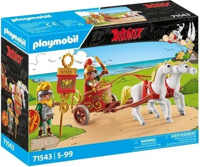 Image de PLAYMOBIL Astérix Char Romain et Chevaux, Brutus, 2 Figurines, 31 Pièces