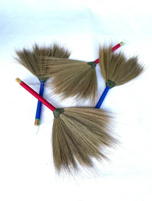 Produktbild von Kehrbesen aus Palmenfasern / Staubesen Dekobesen mit farbigen Griff