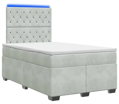 Imagen del producto de Cama con somier y colchón, color gris claro, 120 x 200 cm, tapizada en terciopelo