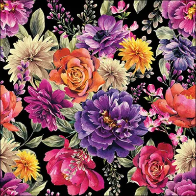 Produktbild von Servietten Papier 33x33cm 3-lag. mit buntem Blumenmix Motiv 20 Stück