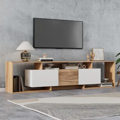 Immagine prodotto di Mobile TV, basso mobile, 2 ante a battente, 1 anta scorrevole, 3 vani a giorno, per televisori da 85 pollici, dimensioni 180x30x49 cm
