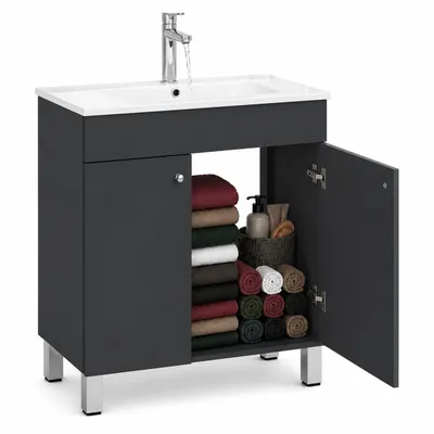 Obrázek produktu pro Paplinskimoebel 60 x 80 x 39 Koupelnová skříňka Iga, koupelnová skříňka s umyvadlem, spodní skříňka grafit, sada koupelnových skříněk pod umyvadlo, Obrázek vytvořený pomocí AI