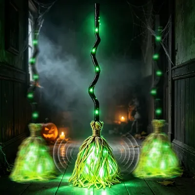 Productafbeelding van Heksenbezem Halloween decoratie 90 cm met licht - Geluid