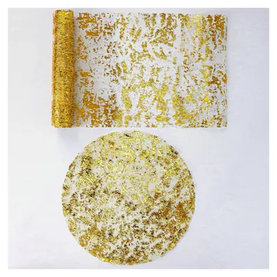 Produktbild von Tischläufer und Tischset Set, 28 cm x 2,75 m Tischläufer Glänzend, 12 Stück Runde Tischsets Gold, Wiederverwendbar, Tischdeko für Weihnachten, Hochzeit, Geburtstag, Party