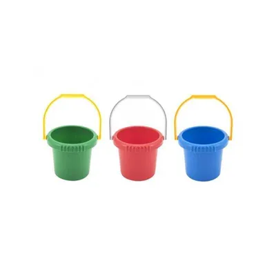 Imagen del producto de Cubo de plástico, diámetro 16 cm, altura 14 cm, disponible en 4 colores, recomendado para mayores de 12 meses
