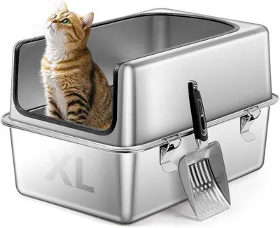 Produktbild von Famanu Katzenklo Große Edelstahl mit Hohem Rand und Herausnehmbarer Schublade