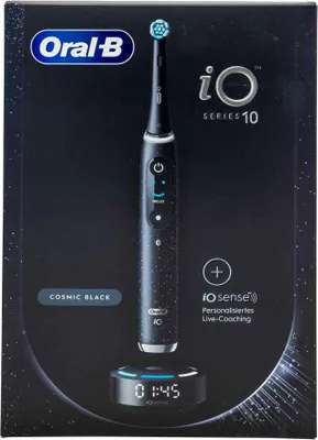 Produktbild von Oral-B iO Series 10, Erwachsener, Rotierende-vibrierende Zahnbürste, Tägliche Pflege, Tiefenreinigung, Zahnfleischpflege, Sensibel, Whitening, Schwarz, 2 min, Rund