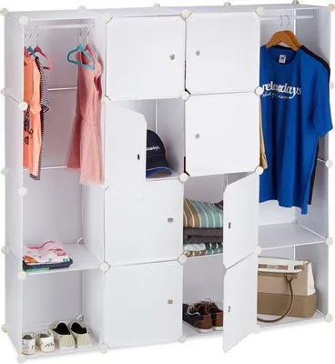 Produktbild von Famanu Kleiderschrank mit Stecksystem - 12 Fächer - 145,5 x 145,5 cm - weiß